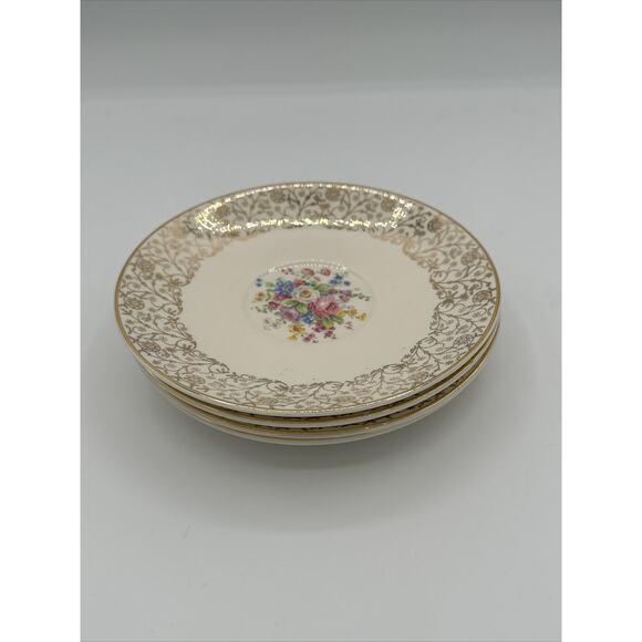 Vintage Lot Of 4 Plates 6" Floral, 23 Karat Gold Century by Salem USA - Picture 6 of 7